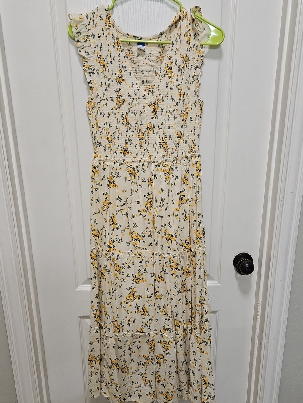 Old Navy Cream Maxi Dress with Yellow Floral Print